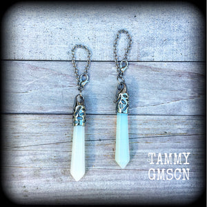 Opalite earrings-Gemstone tunnel dangles