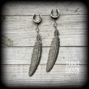 Feather gauged earrings-Ear hangers