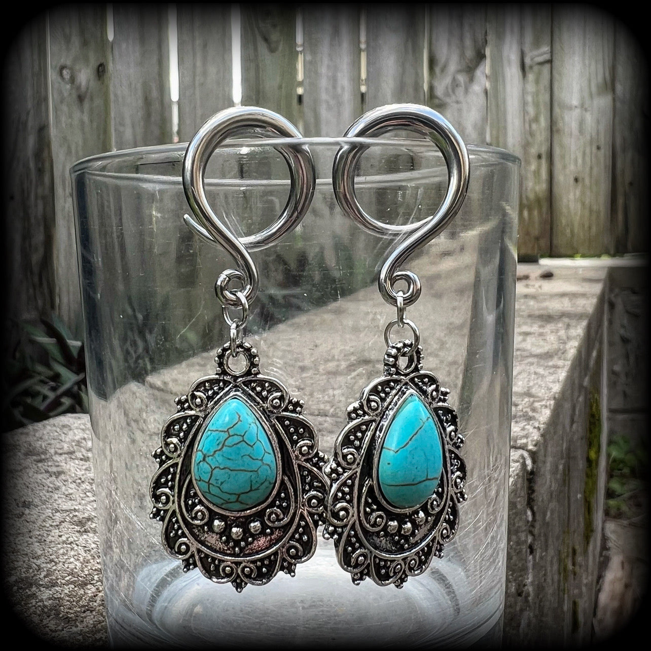 Turquoise gauged earrings-Ear weights