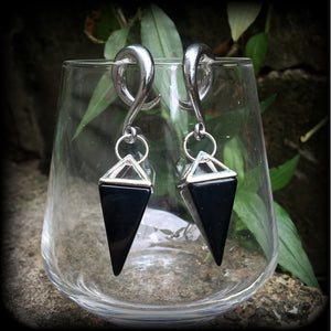 Black obsidian gauged earrings