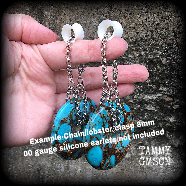 Turquoise gauged earrings-Bronzite ear hangers