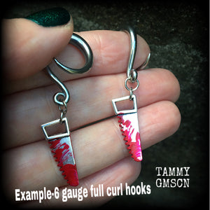 Bloodied bone saw halloween gauged earrings