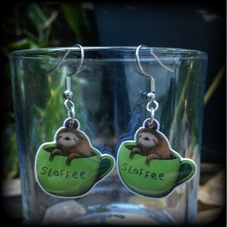 Sloth earrings Coffee cup earrings Animal earrings Sloth jewelry Coffee earrings Animal jewelry Cake earrings Pet earrings Cute earrings Quirky earrings Unique earrings Gifts for girls Gifts for her Stocking stuffers Christmas gifts Secret Santa