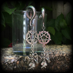 Baphomet and inverted pentagram gauged earrings