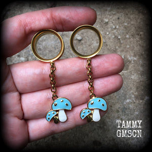 Blue meanies tunnel earrings-Mushrooms earrings