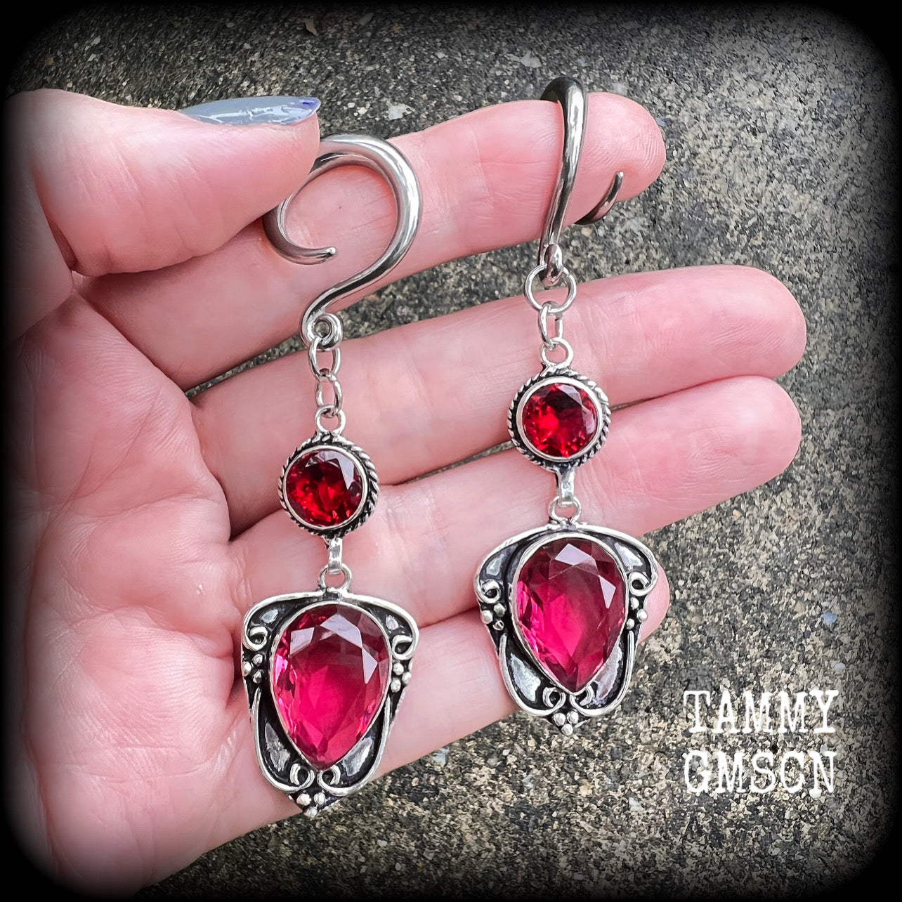 Garnet earrings-Gauged earrings