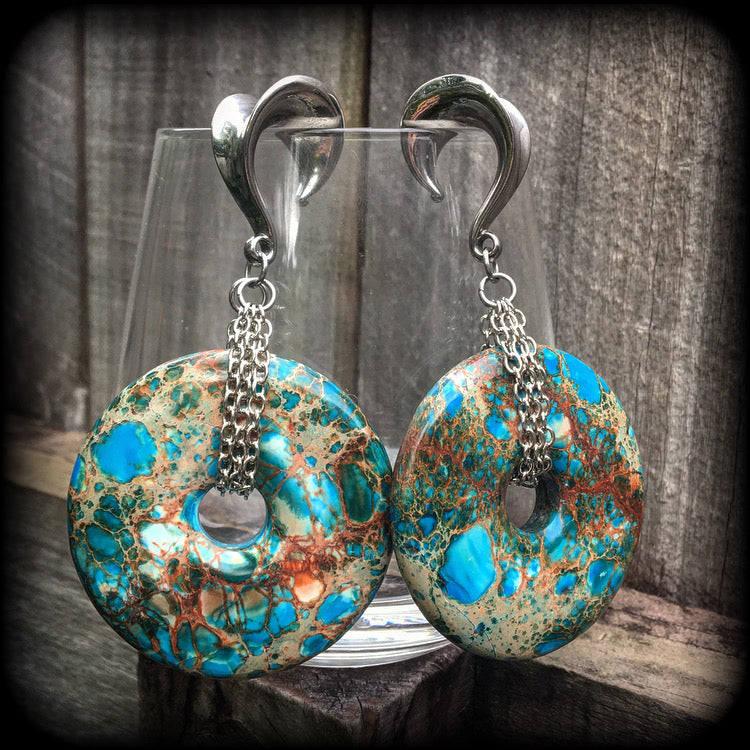 Turquoise ocean jasper ear weights-Gauged earrings