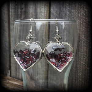 Garnet heart earrings-Gemstone earrings