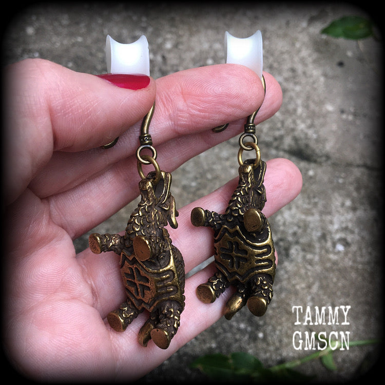 Dragon turtle earrings-Ear hangers