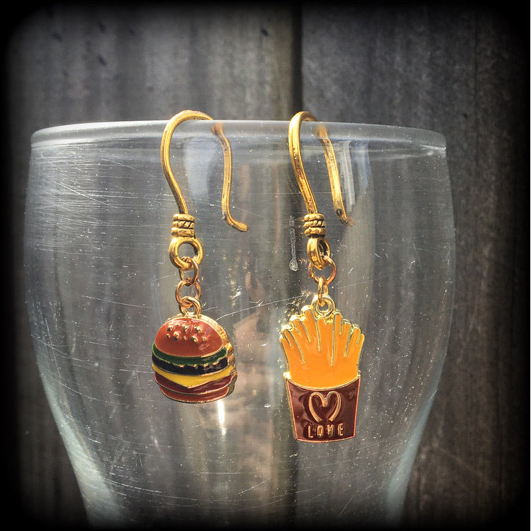 French fries and burgers earrings-Junk food jewelry