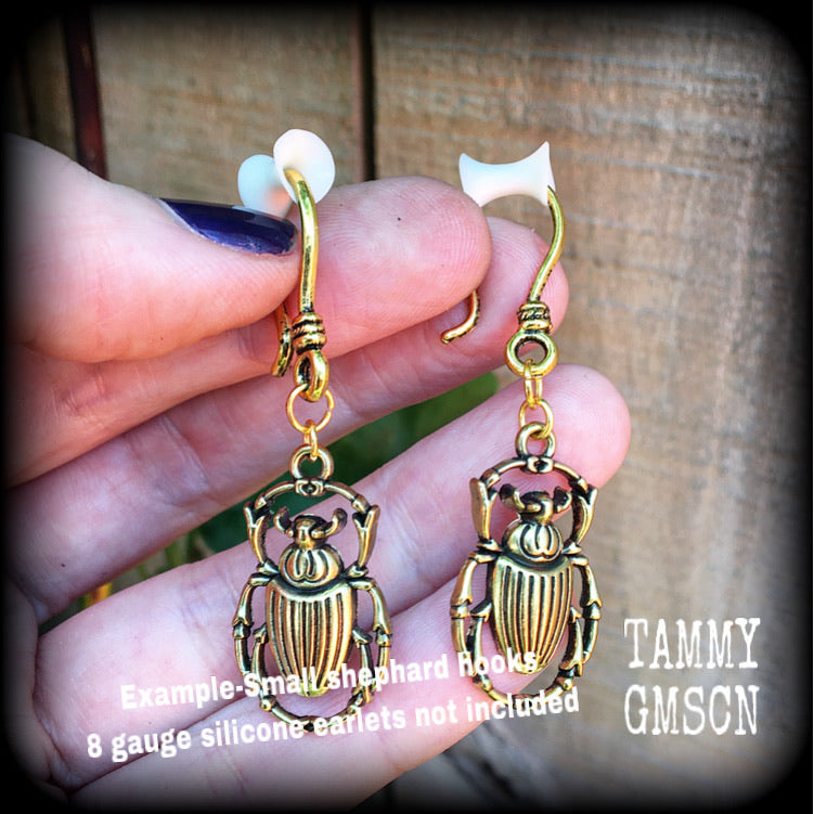 Scarab beetle earrings-Egyptian ear hangers