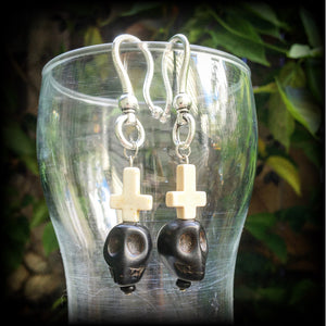 Baron Samedi black skull ear hangers