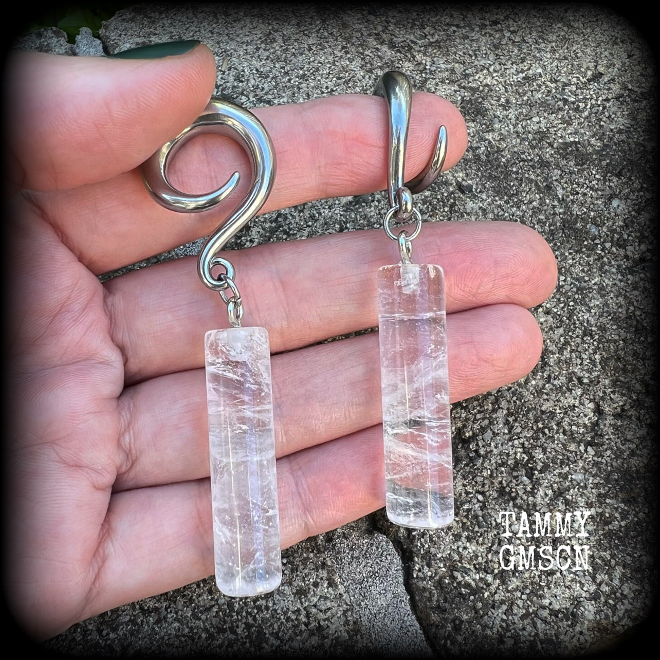 Clear quartz gauged earrings-Gemstone ear weights