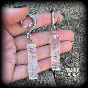 Clear quartz gauged earrings-Gemstone ear weights