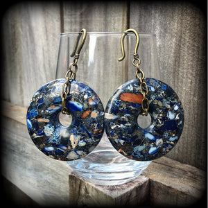 Sea sediment jasper and pyrite earrings-Gemstone ear hangers