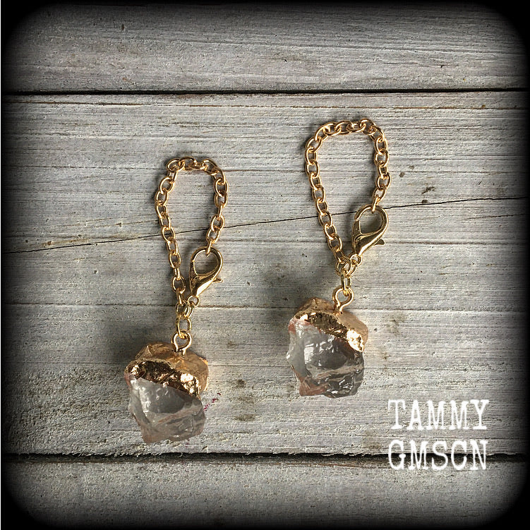 Faux clear quartz tunnel dangles