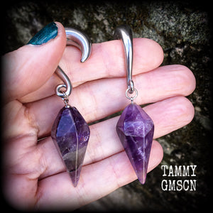 Amethyst gauged earrings