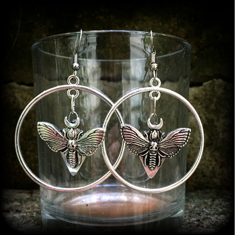 Moth and moon earrings-Gothic earrings