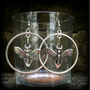 Moth and moon earrings-Gothic earrings