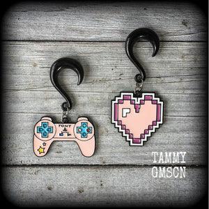 Gamer girl ear gauges-Pixel heart gauged earrings