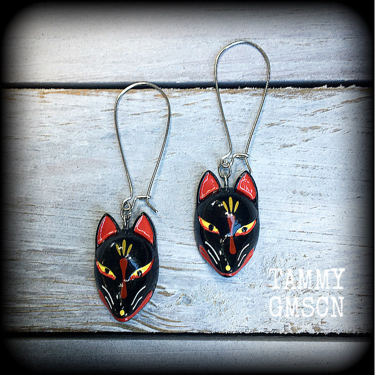 Black kitsune mask earrings-Nogitsune earrings