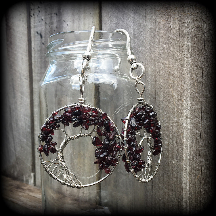 Tree of life earrings-Garnet earrings