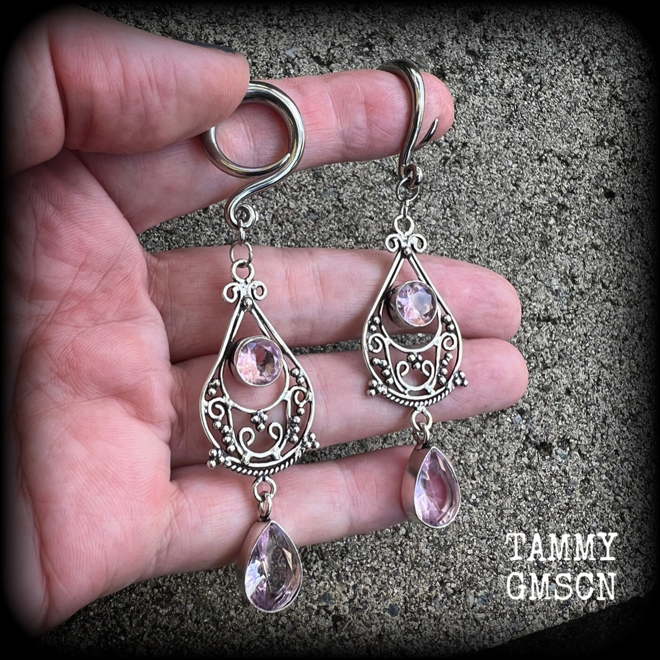 Pink Kunzite gemstone gauged earrings-Ear gauges