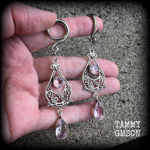 Pink Kunzite gemstone gauged earrings-Ear gauges