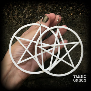 White goth oversized pentagram earrings