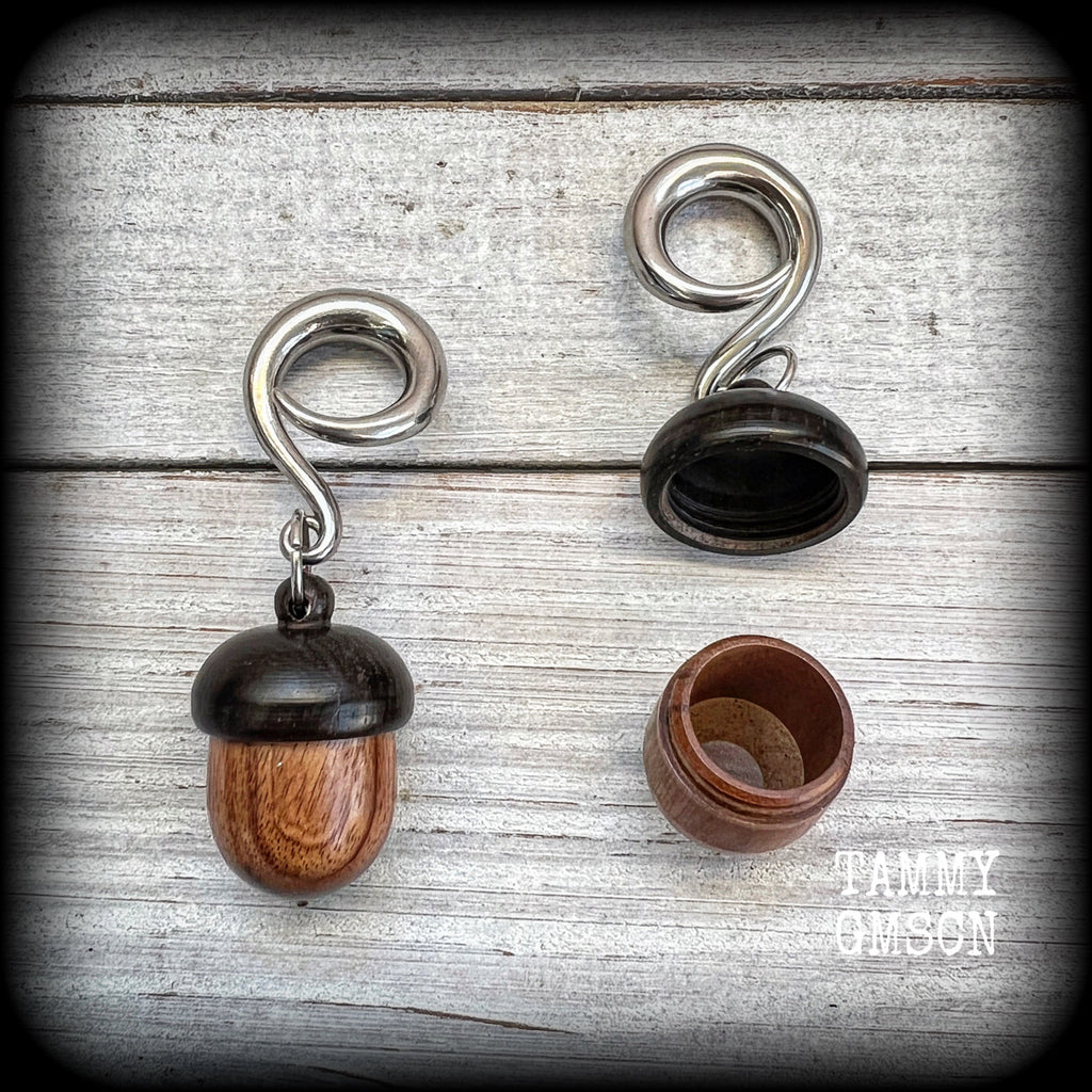 Acorn earrings Acorns earrings Wood ear weights Wood gauged earrings Carved wood ear weights 2 gauge ear weights Stash pot jewelry Stash pot earrings Pet jewelry Pet memorial urn Ear hangers 4mm 6mm 8mm 10mm 12mm 14mm 16mm 19mm 22mm 25mm 28mm 30mm