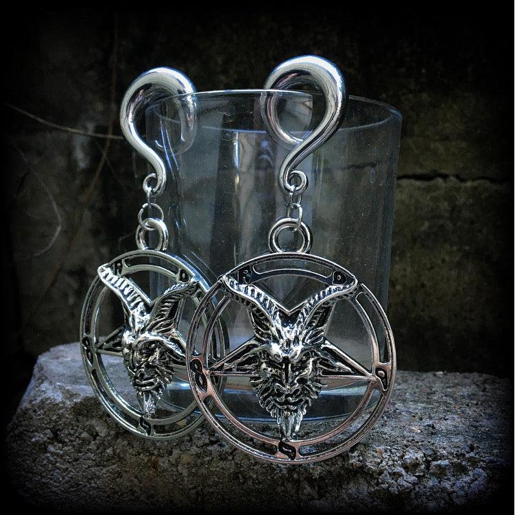 Baphomet gauged earrings-Ear weights