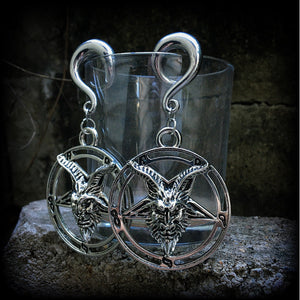 Baphomet gauged earrings-Ear weights