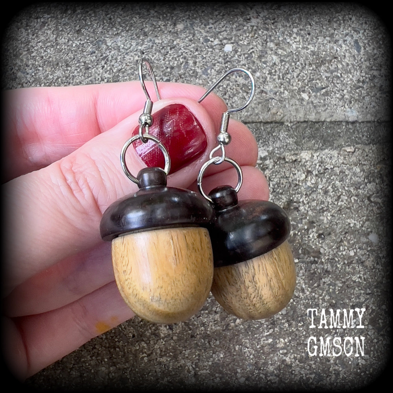 Sandalwood acorn stash pot earrings