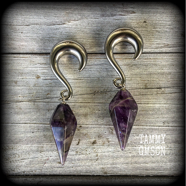 Amethyst gauged earrings