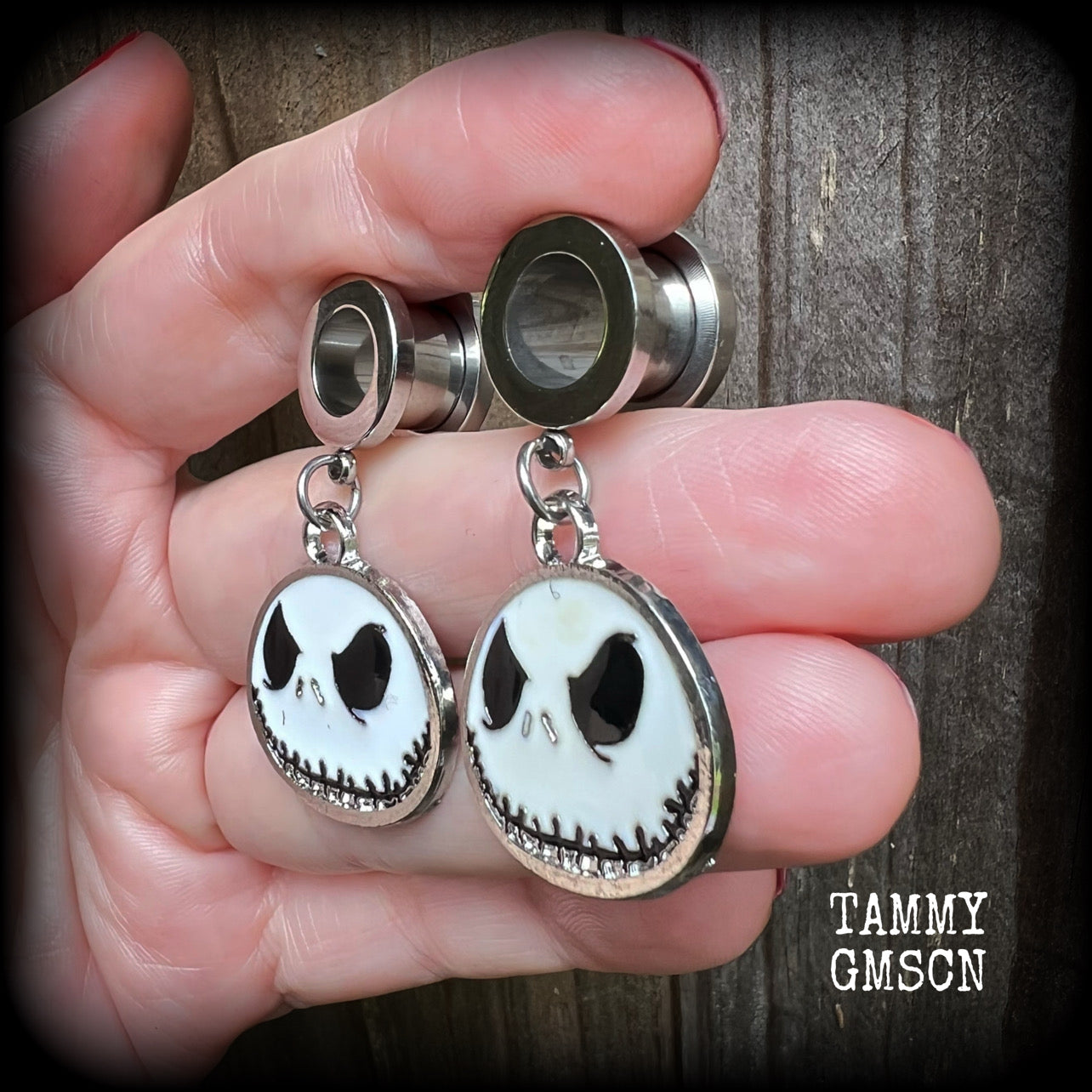 Jack Skellington tunnel earrings-Halloween earrings