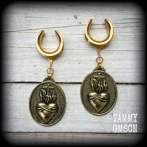 Sacred heart gauged earrings