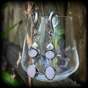 Rose quartz gauged earrings Rose quartz ear weights 0 gauge ear weights Gemstone ear hangers Gauges 6g 2g 0g 00g 1/2" 9/16" 5/8" 3/4" 7/8" 1" 1.10" 1.18"
