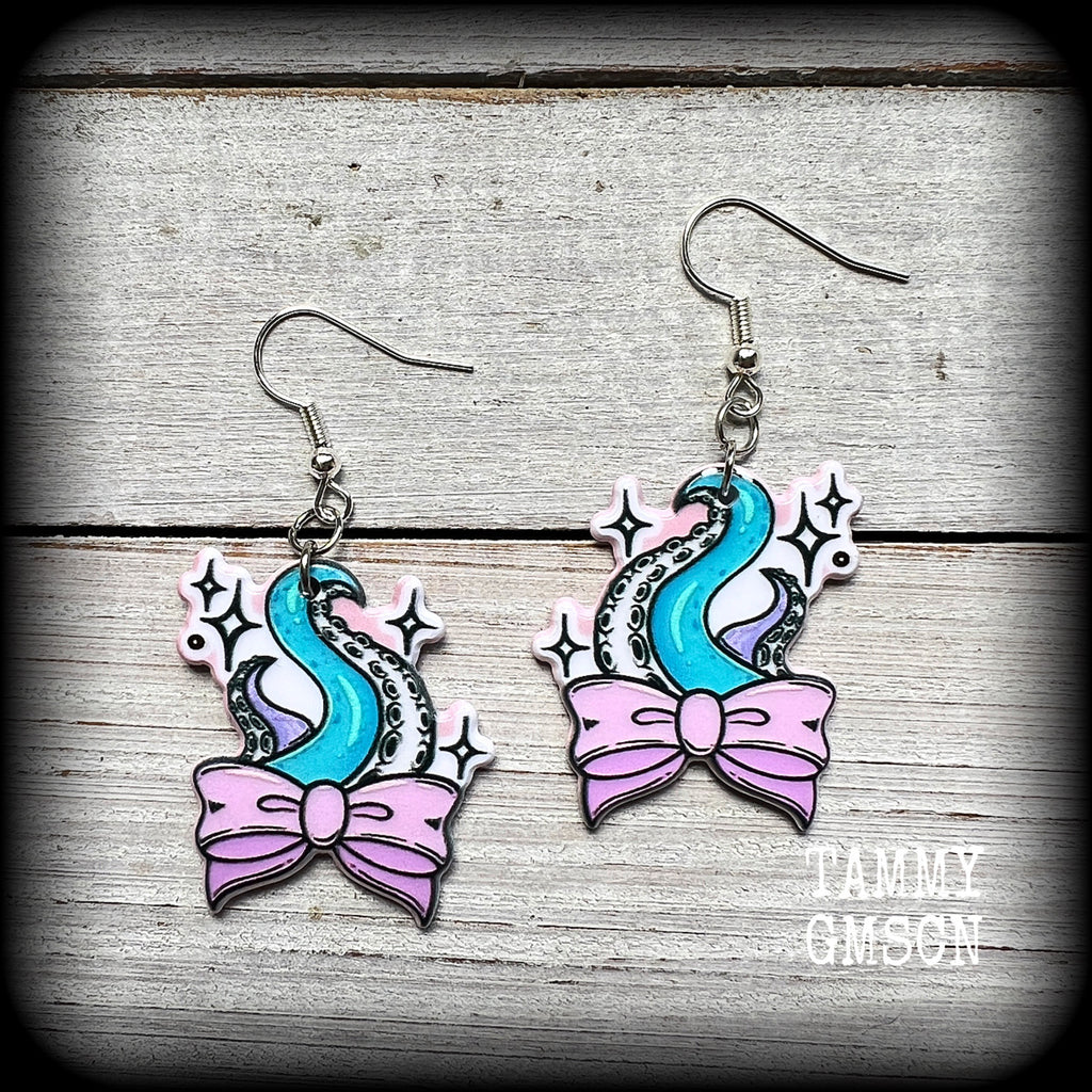 Pastel goth tentacle and bow earrings