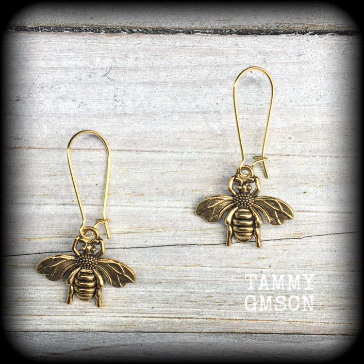 Gold bee earrings-Insect earrings