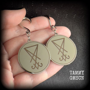 Stainless steel Sigil of Lucifer gauged earrings