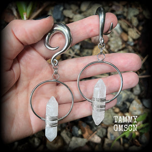 Clear quartz gauged earrings