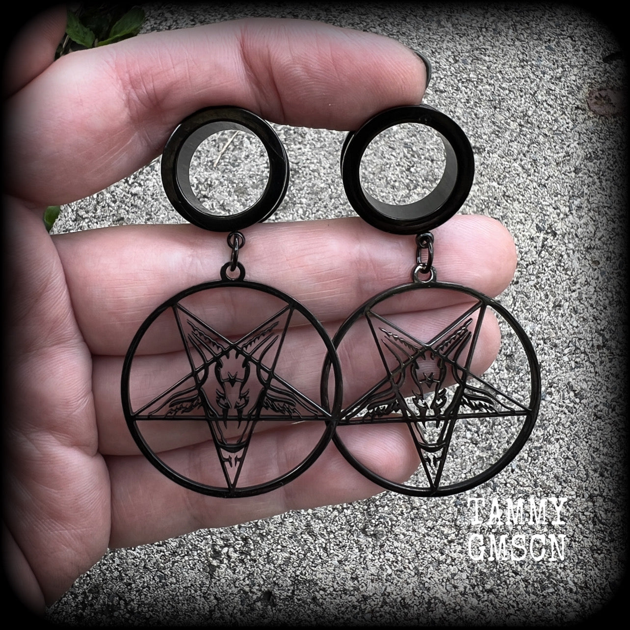 Baphomet tunnel earrings
