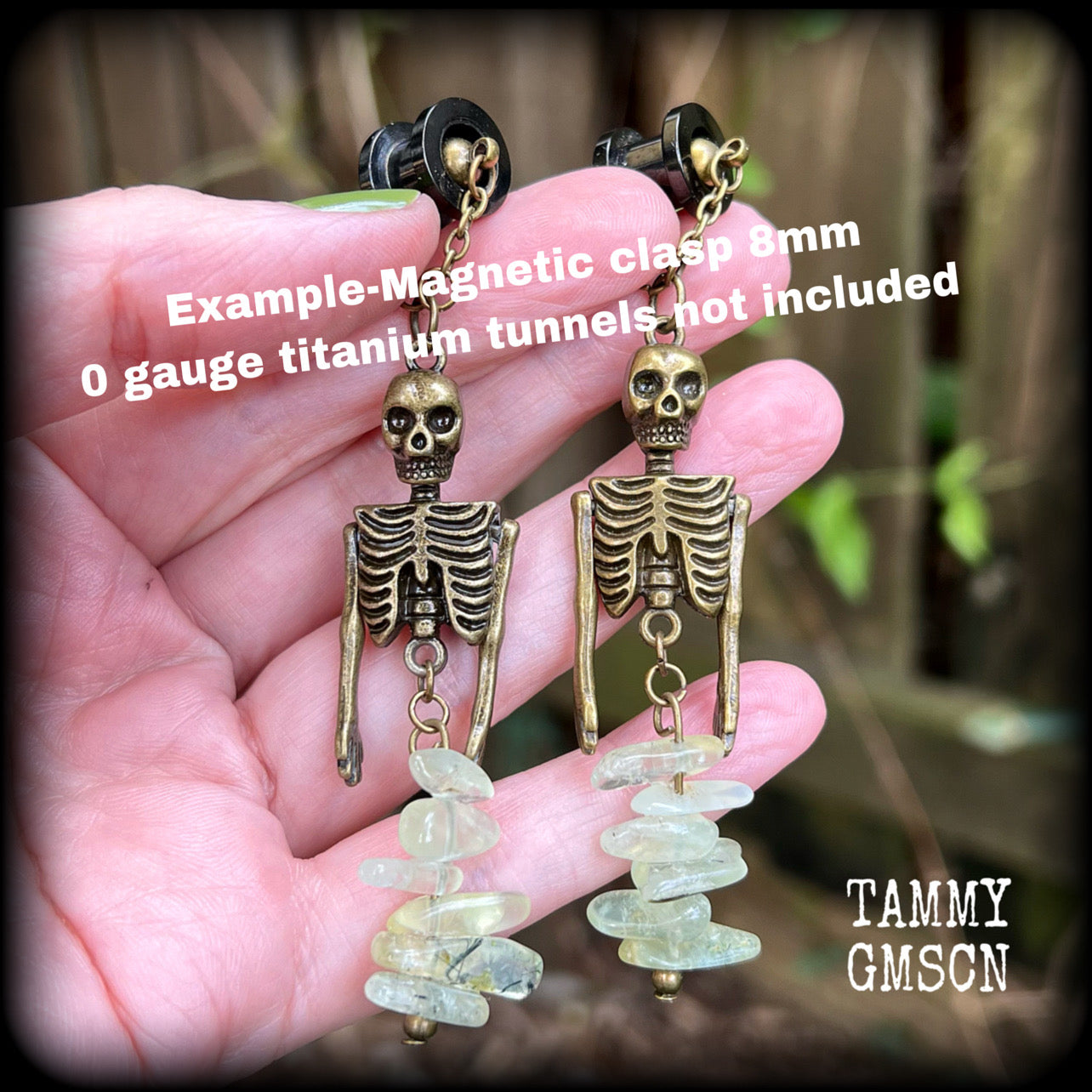 Bronze and Serpentine mermaid skeleton earrings