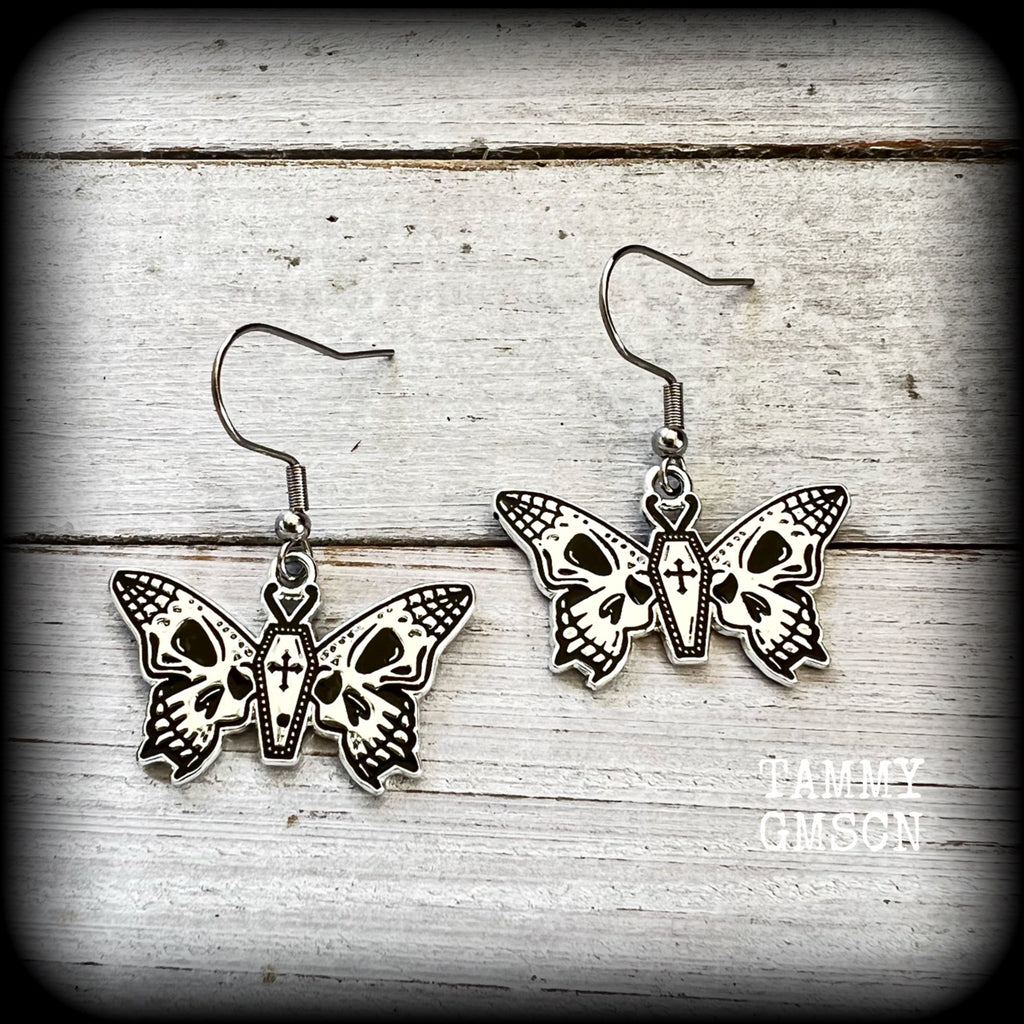 Skull moth earrings-Coffin moth earrings