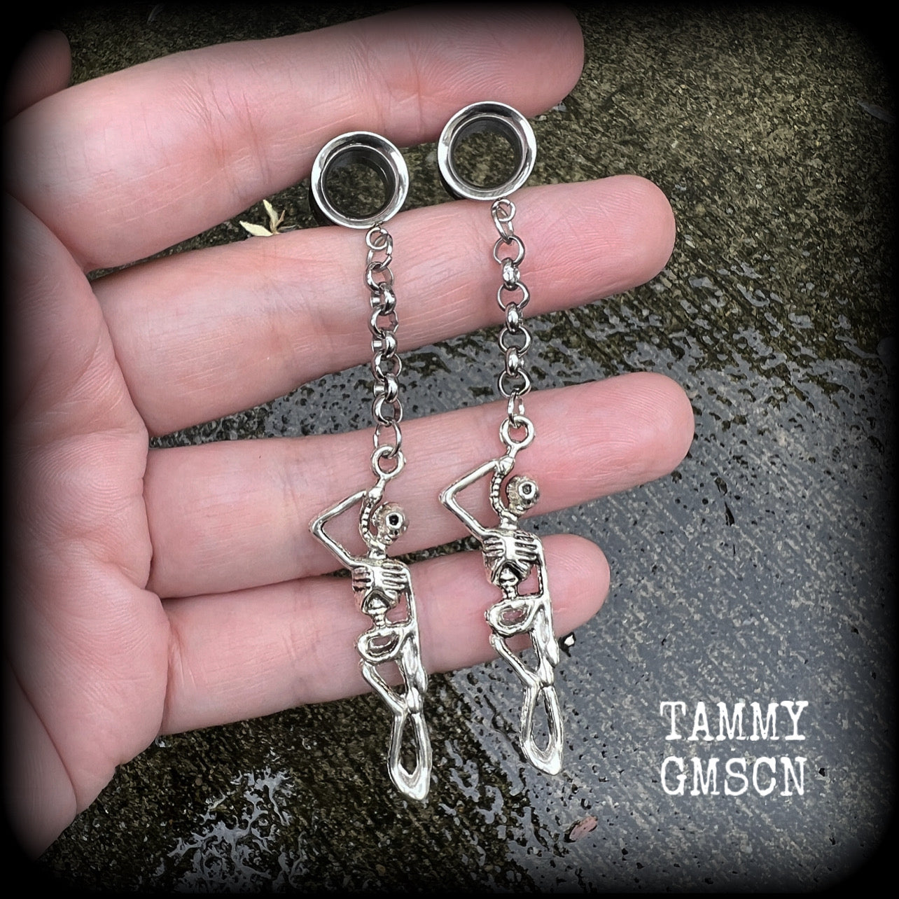 Skeleton tunnel earrings-Halloween earrings