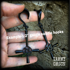 Black inverted cross gauged earrings