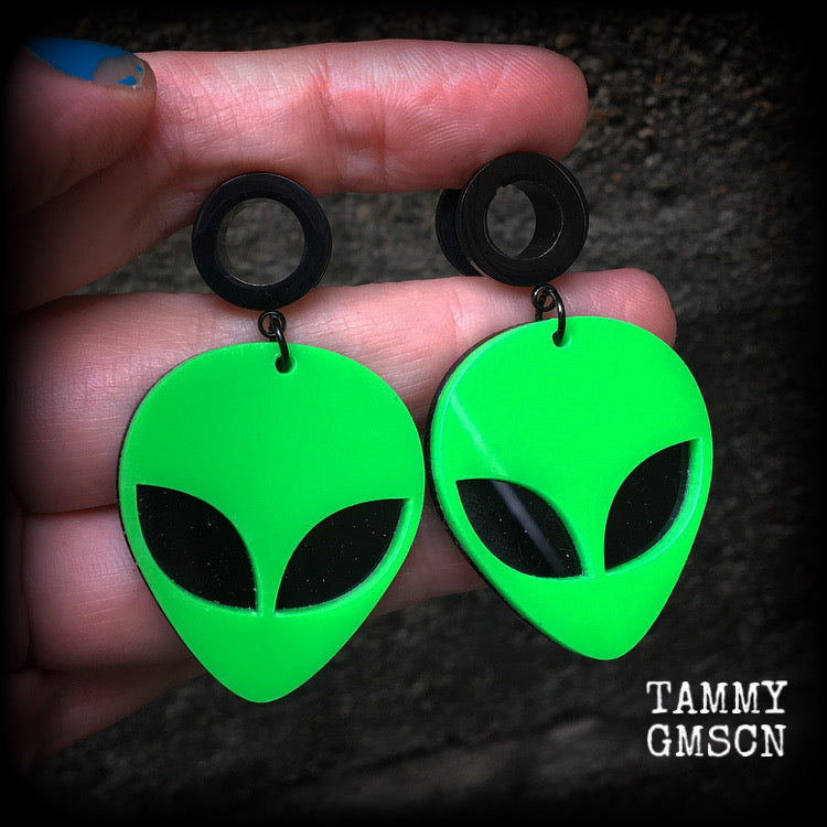 Alien earrings-Alien face tunnel earrings