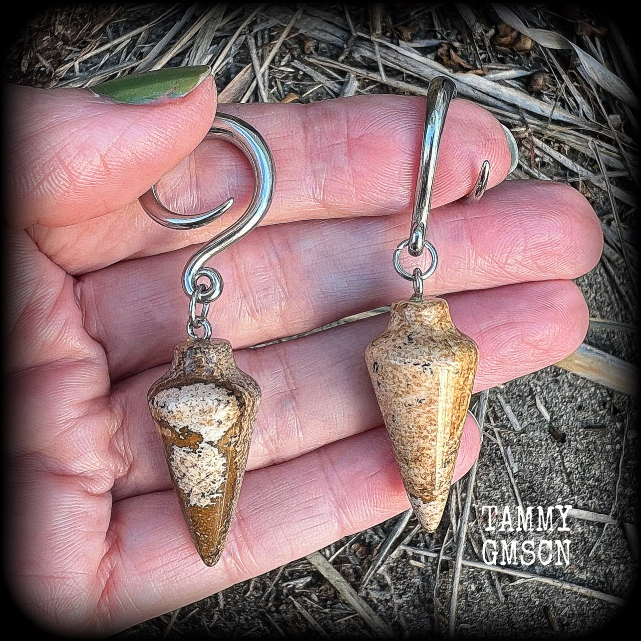 Picture jasper gauged earrings