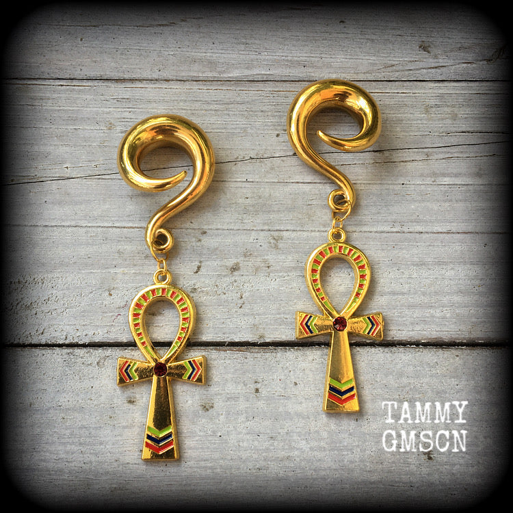 Ankh gauged earrings-Egyptian ear gauges