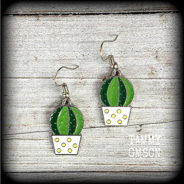 Golden ball cactus earrings-Succulent earrings